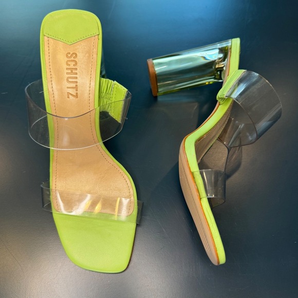 SCHUTZ Shoes - Schutz Ariella Women 8 B Lime Green Clear Vinyl Acrylic High Heel Sandal Slide